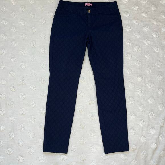 Lilly Pulitzer Kelly Textured Ankle Skinny Pant Trouser Midnight Navy Size 4 - Picture 3 of 11